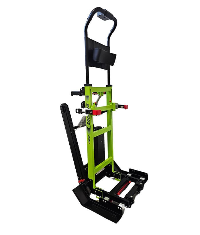 Pásový Schodolez OPTIMUS HLD02+ s upevněním invalidního vozíku, zelená barva, nosnost 200 kg, elektrické ovládání pásů