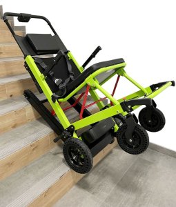 Schodolez OPTIMUS HLD01 na schodech, bezpečnostní pásy, pohodlná sedačka, stabilní elektrické ovládání