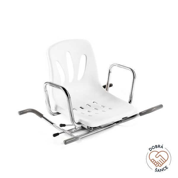 Rotující sedačka do vany, ergonomický sedák s opěradlem, otočná základna s aretací, boční madla pro bezpečný přístup