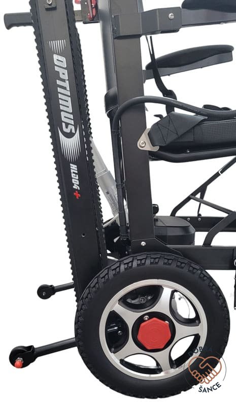 Detail zadních koleček na Schodolezu a Elektrickém Vozíku 3v1 Optimus HLD04+, zabrzďovací systém pro bezpečné zastavení