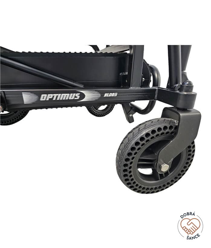 Detail předního kola Pásového Schodolezu Optimus HLD05, zabrzďovací mechanismus pro bezpečné použití na různých površích