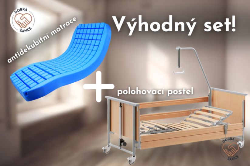 Set: Polohovací postel Domiflex II Hermann Bock + antidekubitní matrace, světlé dřevěné obložení, sleva 1 000 Kč