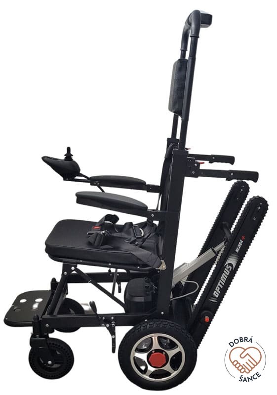 Pásový Schodolez a Elektrický Vozík 3v1 Optimus HLD04, boční pohled z druhé strany, joystick pro ovládání a bezpečné pásy