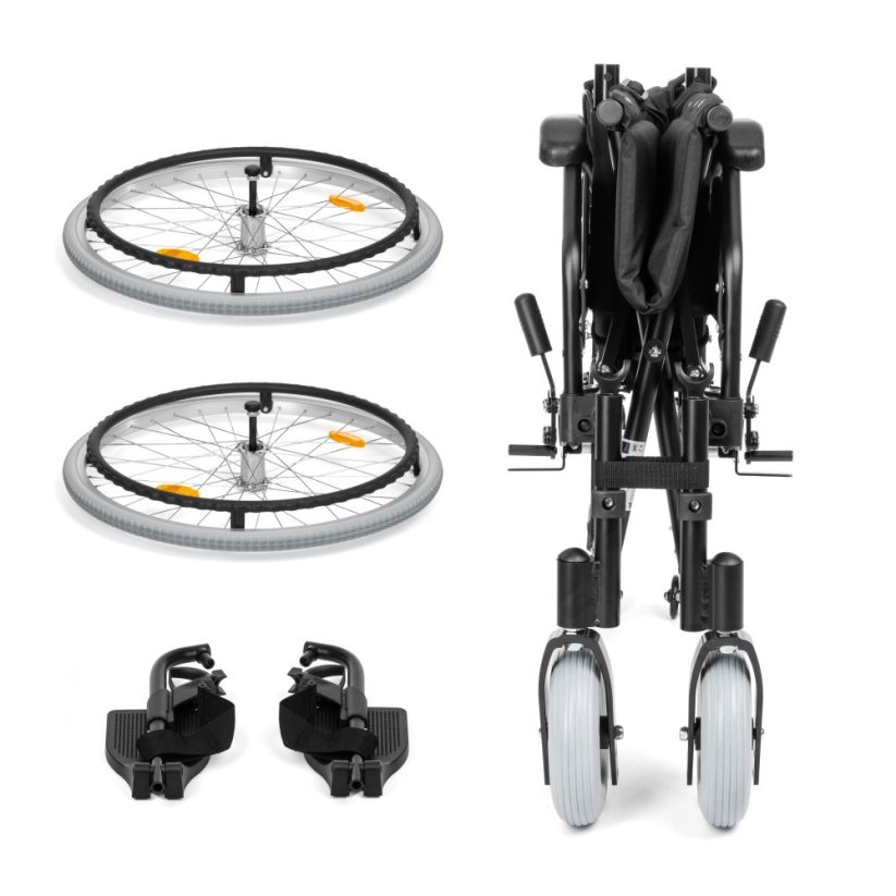 EVERYDAY-TIM – rozložené díly: složený rám, zadní kola a podnožky.