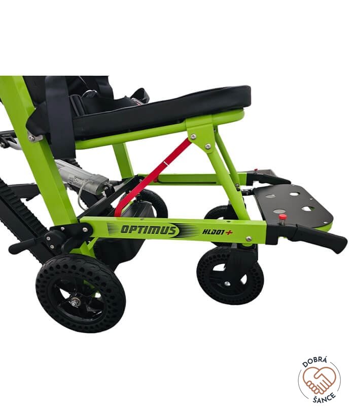 Spodní část schodolezu OPTIMUS HLD01+, detail koleček s brzdou, podpěry nohou, bezpečnostní prvky