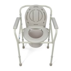Skládací WC židle, pohled shora s otevřeným poklopem, ergonomické sedátko s toaletní nádobou, pro osoby s omezenou pohyblivostí