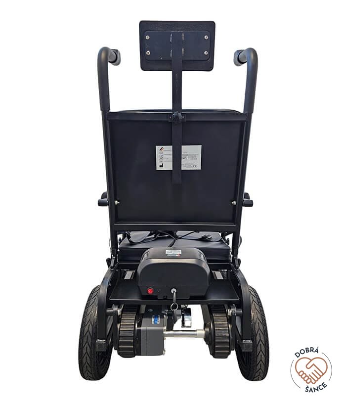 Pásový Schodolez Optimus HLD05, pohled zezadu, ergonomická rukojeť, transportní systém pro bezpečný pohyb po schodech