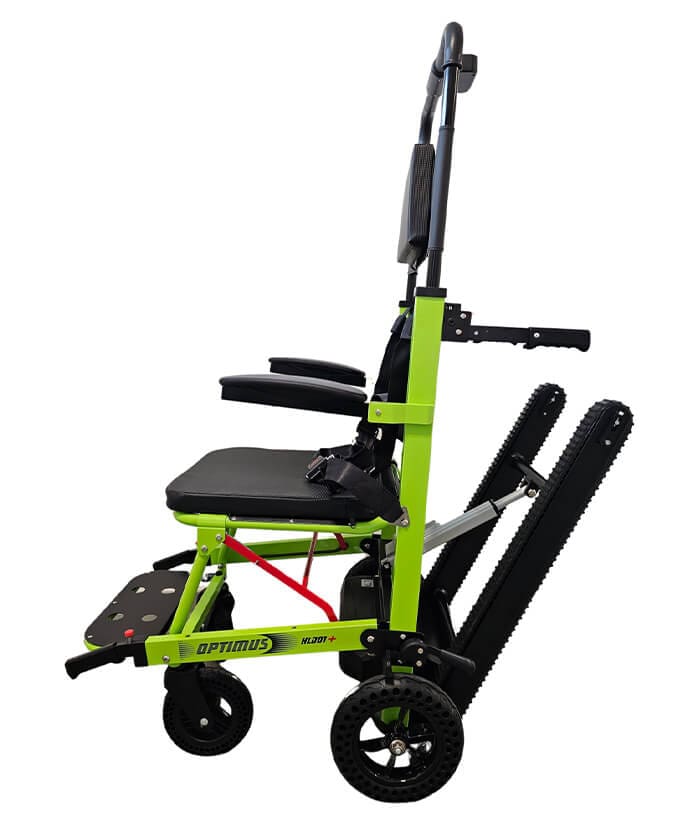 Schodolez OPTIMUS HLD01+, boční pohled s motorem pro úpravu úhlu pásů, snadné ovládání