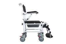 Boční pohled na Toaletní a sprchové křeslo MASTER-TIM, ergonomický design, pevná konstrukce pro bezpečný transport a hygienu
