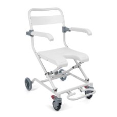 Pojízdné sprchovací křeslo SHOWER-TIM, lehká hliníková konstrukce, sklopné podnožky, otočná kolečka s brzdou, ergonomické sedátko