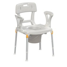 Toaletní a sprchové křeslo, ergonomické sedátko, nádoba na potřebu, protiskluzové nohy pro bezpečné používání
