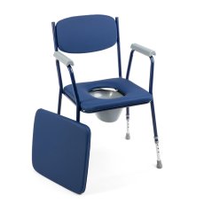 Čalouněné toaletní křeslo BLUE-TIM s čalouněným sedátkem zakrývajícím sanitární nádobu, stabilní a komfortní provedení