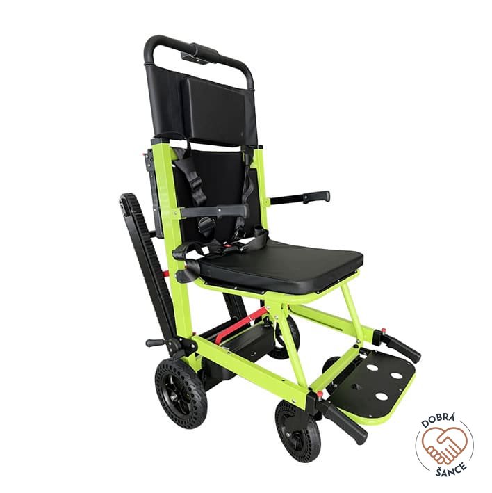 Pásový schodolez OPTIMUS HLD01, zelený, elektrické ovládání pásů, nosnost 180 kg, skládací transportní vozík