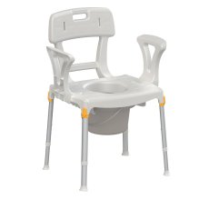 Toaletní a sprchové křeslo, ergonomické sedátko, nádoba na potřebu, protiskluzové nohy pro bezpečné používání