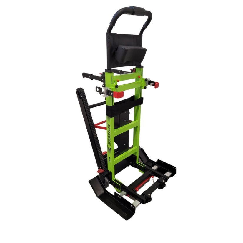 Pásový Schodolez OPTIMUS HLD02 s možností upevnění invalidního vozíku, zelená barva, nosnost 200 kg, elektrické ovládání pásů