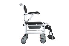 Boční pohled na Toaletní a sprchové křeslo MASTER-TIM, ergonomický design, pevná konstrukce pro bezpečný transport a hygienu