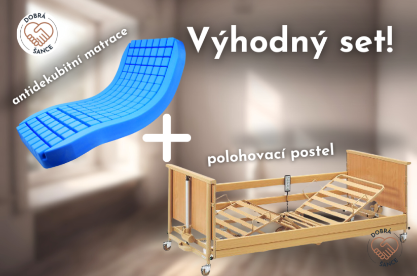 Set: Snížená polohovací postel DALI II Burmeier + antidekubitní matrace, ocelový rošt, sleva 1 000 Kč