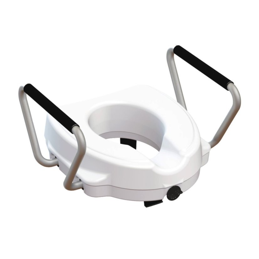 Zvedací nástavec na WC s bočními madly, výška 12 cm, ergonomický tvar pro snadné vstávání a bezpečné používání toalety