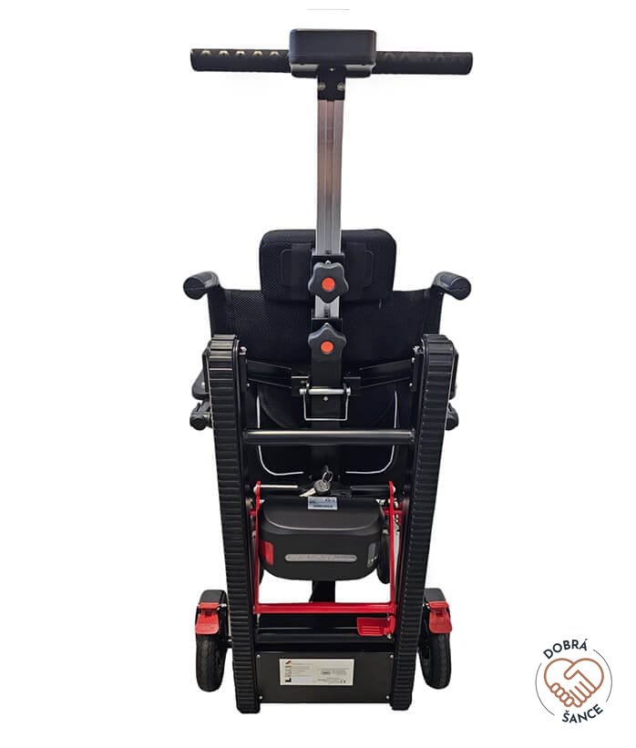 Pásový Schodolez Optimus HLD07, zadní pohled, ovládací displej a ergonomická rukojeť pro snadnou manipulaci