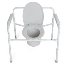 Toaletní křeslo MAXIMUS XXL, pohled shora, otevřené víko a hygienické vědro, pohodlné a bezpečné použití