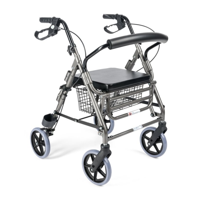 Chodítko LUCY, stabilní konstrukce, ergonomická madla, brzdy a komfortní sedák bez podpěry nohou