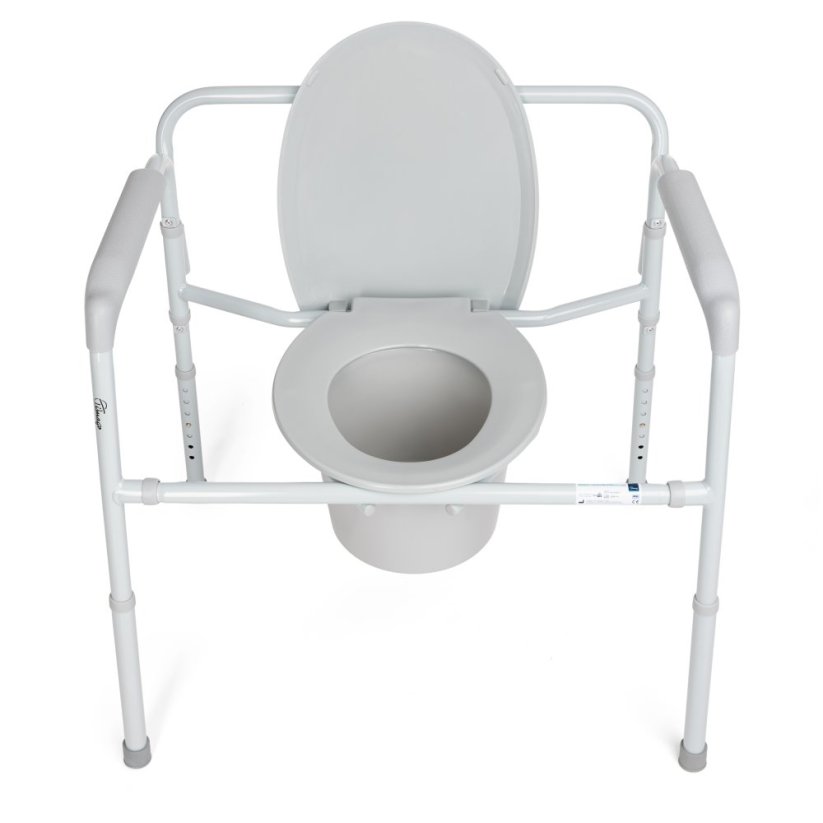 Toaletní křeslo MAXIMUS XXL, pohled shora, otevřené víko a hygienické vědro, pohodlné a bezpečné použití