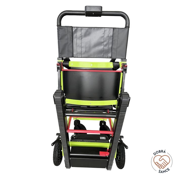 Pásový schodolez OPTIMUS HLD01, zadní pohled, skládací konstrukce, bezpečnostní pásy, ergonomická rukojeť