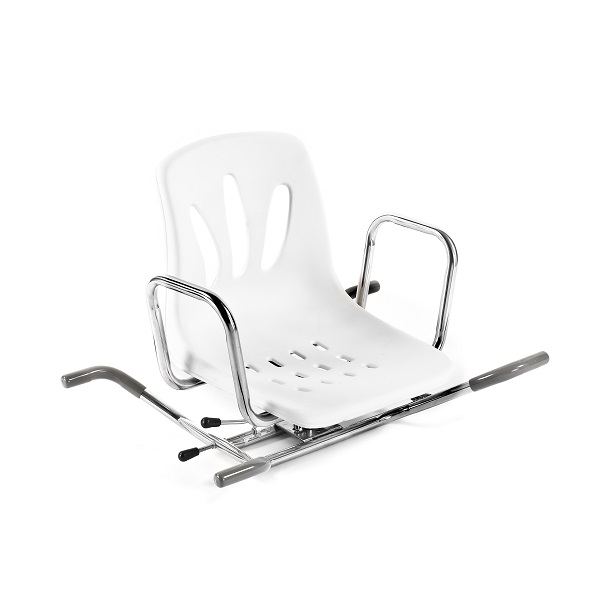 Rotující sedačka do vany, ergonomický sedák s opěradlem, otočná základna s aretací, boční madla pro bezpečný přístup Rotující sedačka do vany, ergonomický sedák s opěradlem, otočná základna s aretací, boční madla pro bezpečný přístup