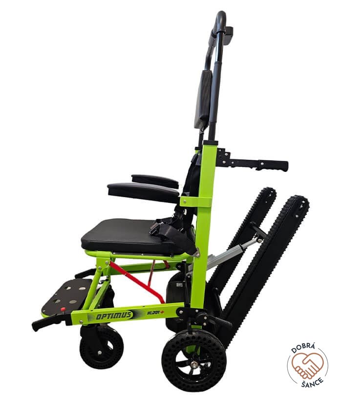 Schodolez OPTIMUS HLD01+, boční pohled s motorem pro úpravu úhlu pásů, snadné ovládání