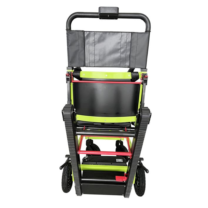 Pásový schodolez OPTIMUS HLD01, zadní pohled, skládací konstrukce, bezpečnostní pásy, ergonomická rukojeť
