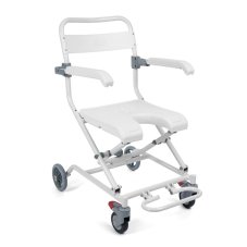 Pojízdné sprchovací křeslo SHOWER-TIM, lehká hliníková konstrukce, sklopné podnožky, otočná kolečka s brzdou, ergonomické sedátko