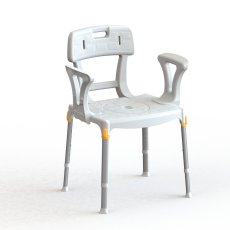Toaletní a sprchové křeslo s krytkou na nádobu, vhodné do sprchy, stabilní konstrukce s područkami