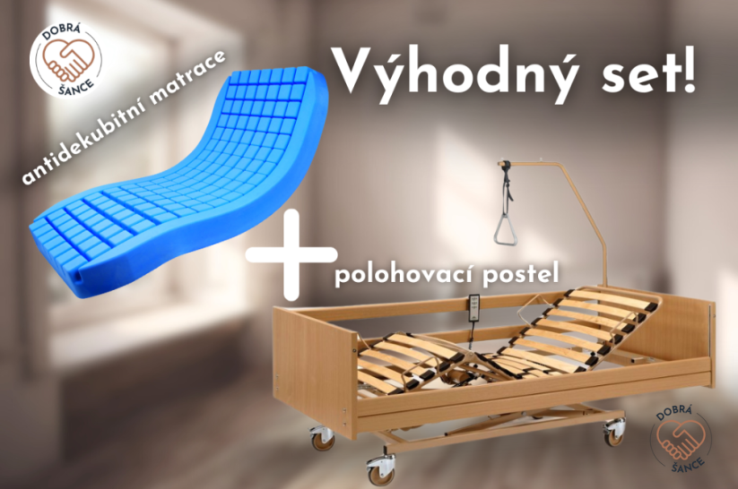 Set: Polohovací postel WESTFALIA Burmeier + antidekubitní matrace, dřevěné obložení, sleva 1 000 Kč